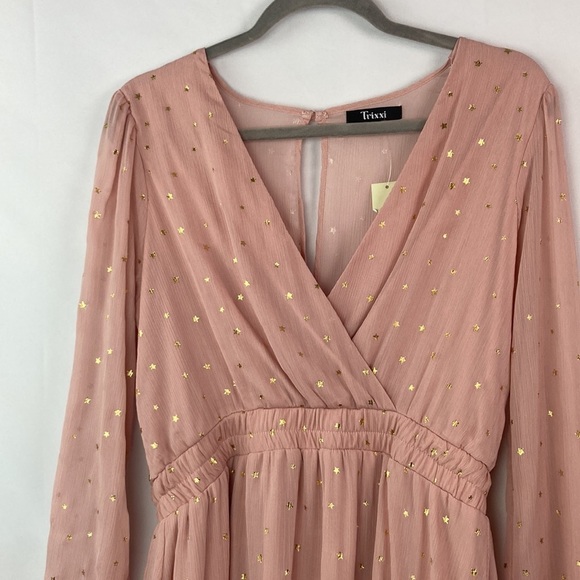 TRIXXI pink blush long sleeve dress with gold stars new with tag large - Picture 3 of 9